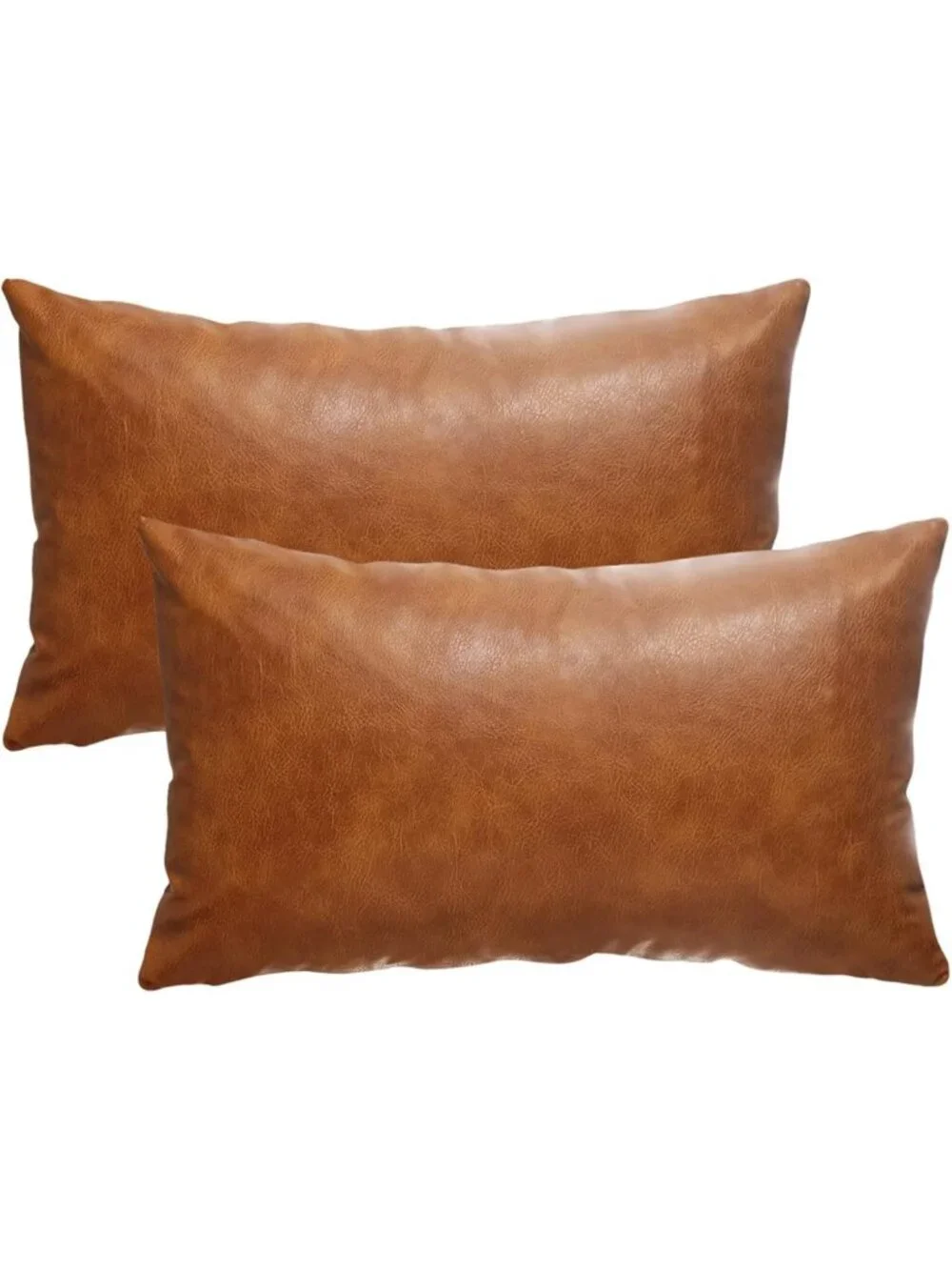 Set of 2 Brown Faux Leather Throw Pillow Covers 12x20 Inch Decorative Cushions